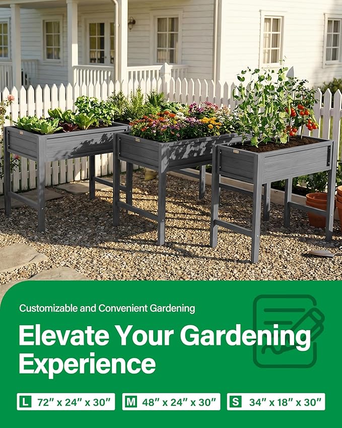 YEFU Raised Garden Beds Outdoor: 34x18x30in HIPS Raised Garden Bed for Balcony to Grow Herbs Vegetables Flowers - Planter Boxes Outdoor Withstands Moisture and UV Rays for Urban Greenery Grey