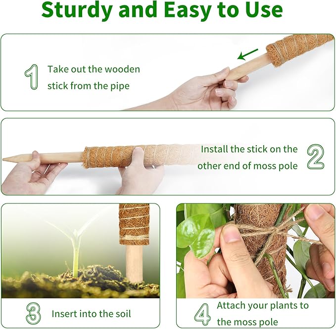 ALENEY Moss Pole, 4 Pack 17inch Monstera Plant Support Stackable Moss Poles for Plants, Coir Totem Pole Tall Moss Pole for Climbing Plants, Sphagnum, Indoor Potted Plants - Can Stacked Up to 56’’