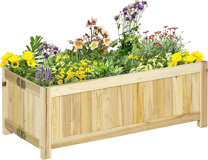 Outsunny Foldable Raised Garden Bed, Wooden Planter Box, Herb Garden Planter with Drainage Holes, for Backyard, Patio to Grow Vegetables, Herbs, and Flowers, 28'' x 12'' x 10"