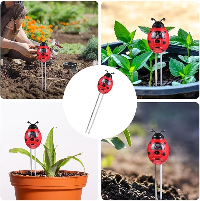 MERRYHAPY 3-in-1 Ladybug Soil Tester Garden Soil Ph Moisture Light Checker for Indoor Outdoor Plants and Lawn