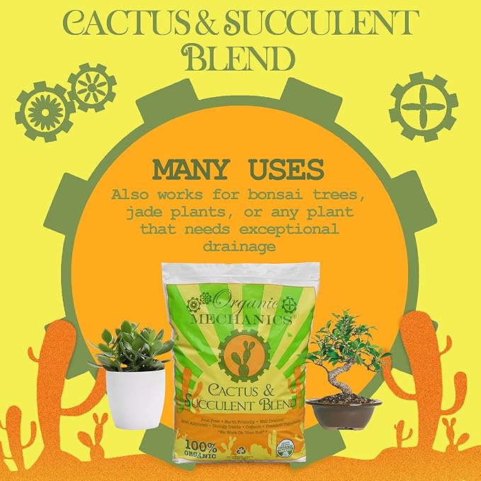 Organic Mechanics Cactus and Succulent Blend Potting Soil, 8 qt – Well-Drained Organic Mix – Enhances Plant and Root Growth with Biochar, Rice Hulls, and Worm Castings