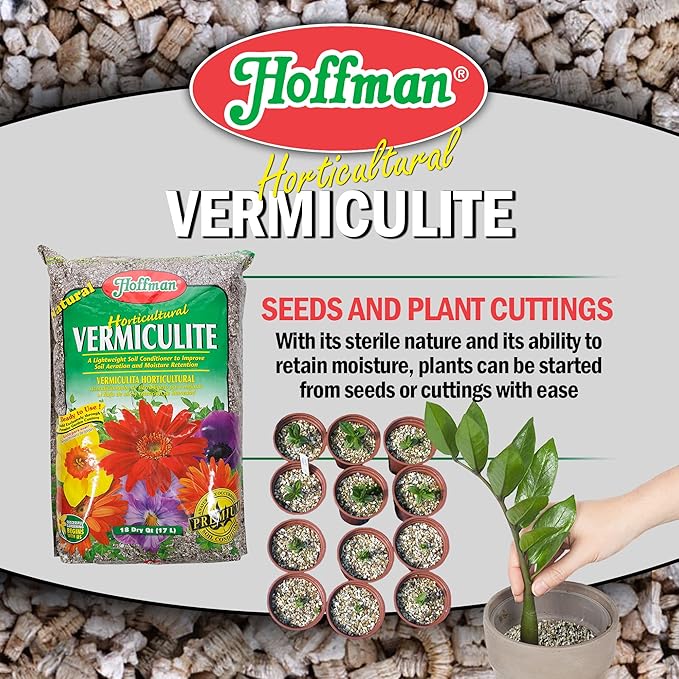 Hoffman Horticultural Vermiculite Lightweight Garden Soil Conditioner for Aeration and Moisture Retention, 18qt, 4 Pack