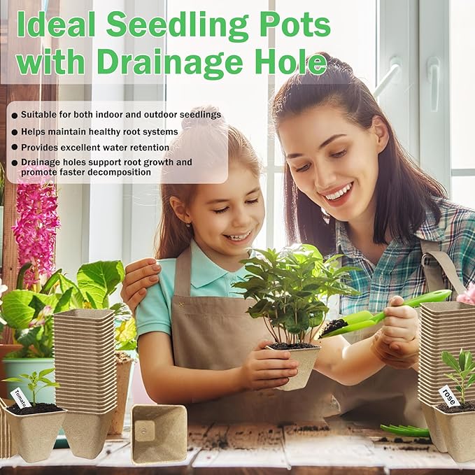 165-Pack 3.15 inch Square Peat Pots for Seedlings with 100 Labels, Biodegradable Nursery Pots withDrainage Holes for Plants