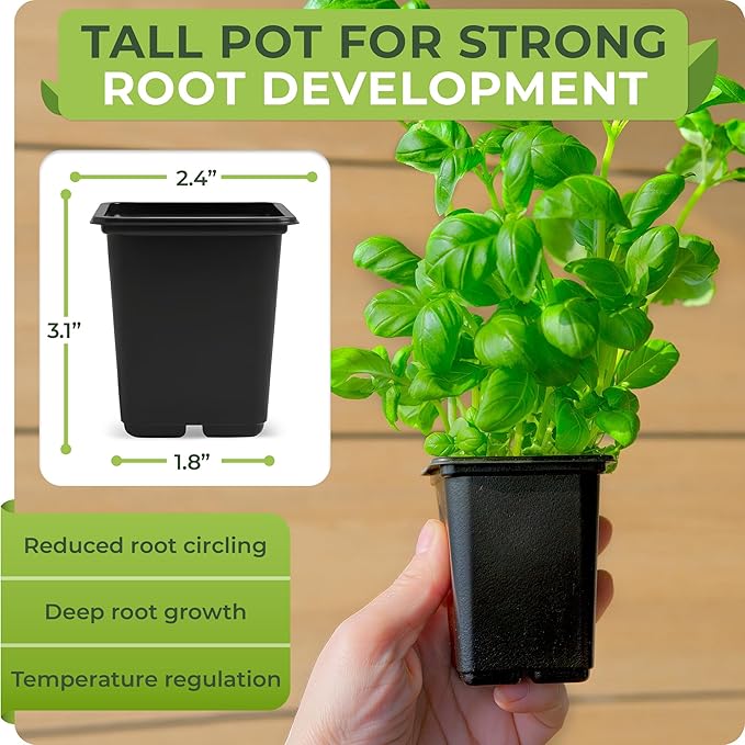 CARPATHEN 64Pack Square Nursery Pots - 2.4 Inch Plastic Seedling Pots with Drainage Holes - Reusable Seed Starter Pots for Plants, Succulent, Flowers, Vegetables - Plant Starter Pots and Sticker Label