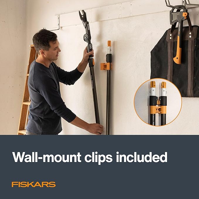 Fiskars XtendControl 16' Tree Pruner with 15" X3 Double-Hooked Saw, Two 4-8 Ft Extension Pole, Lightweight Aluminum Pole Saw for Fast Cutting with Sawdust Reliefs, Secure Locking System, Orange