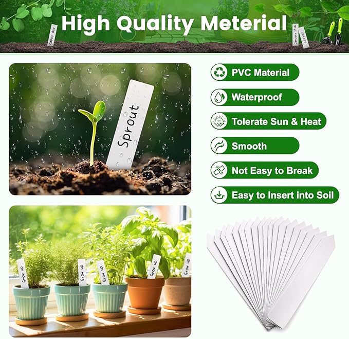 KINGLAKE GARDEN 200 PCS 4'' Plastic Plant Labels - Plant Tags for Seedling Garden Markers Vegetable Gardening Tags for Outdoor Indoor Potted Plants with Permanent Marking Pen