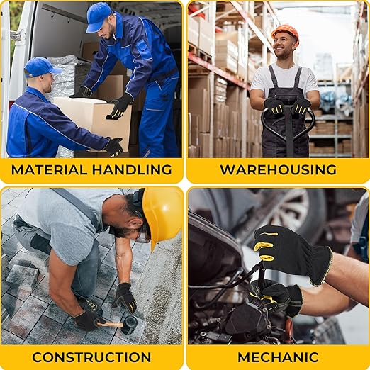 HANDLANDY Work Gloves Mens & Women, Utility Safety Mechanic Working Gloves Touch Screen, Flexible Breathable Yard Work Gloves (Medium, Black-Yellwo)