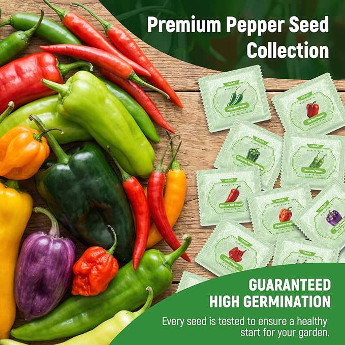 15 Sweet & Hot Peppers Seeds Variety Pack Jalapeño, Serrano, Cayenne, Bell, Habanero, Cubanelle, Big Red & More Hot & Sweet Heirloom Non-GMO Peppers Collection Survival Garden Seeds