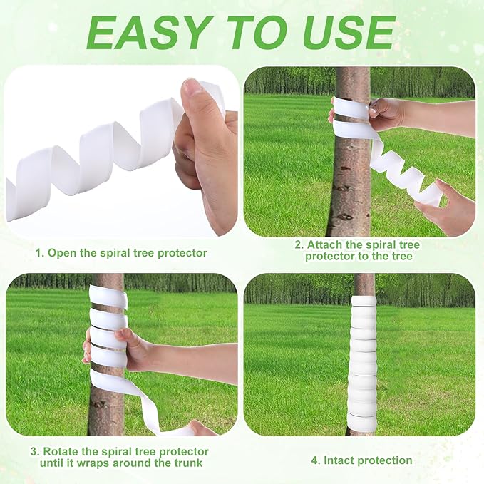 10 Pcs Tree Trunk Protector - 2 Size Plastic Spiral Tree Guard Wrap, Bark Protector Tube for Saplings, Protects from Deer, Rabbits, Cats, Rodents & Mowers (White, PP Material)