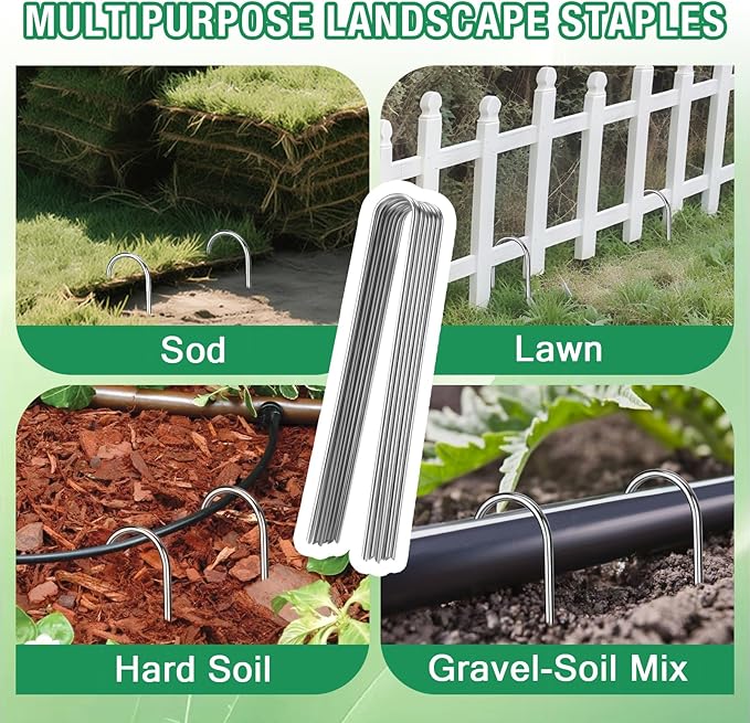 8 Gauge Landscape Staples, FUIJOL 12 Inch 15 25 50 100 Pack Heavy Duty U-Shaped Landscape Stakes, Galvanized Garden Staples for Weed Barrier Stakes, Ground Cover, Irrigation Tubing, Fence (15,12 Inch)