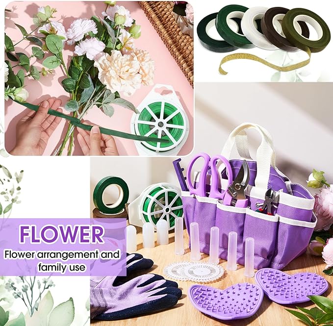 207 Pcs Flower Arrangement Supplies Florist Garden Tool Gift Kit for Women Mother's Day Include Purple Tool Bag Thorn Remover Rose Stripper Outdoor Hand Tools Stem Pruning Shear Gloves Stem Wire Etc