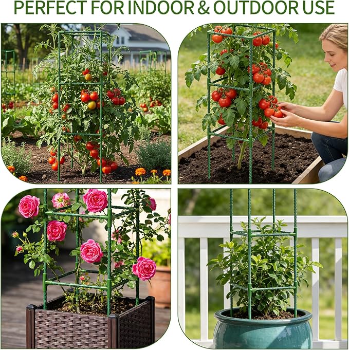 6 Pack Tomato Cages for Garden, 43.3 Inch Tall Tomato Trellis Plant Support, Adjustable Garden Trellis for Climbing Vegetables, Plants, Flowers and Fruits(14.5" x 14.5")