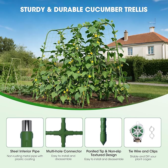 Cucumber Trellis for Raised Bed, U-Shape Metal Garden Trellis for Climbing Plants Outdoor, 51.5''Lx50.5''Wx44''H Rust-Proof Vegetable Peas Trellis for Bean Pole