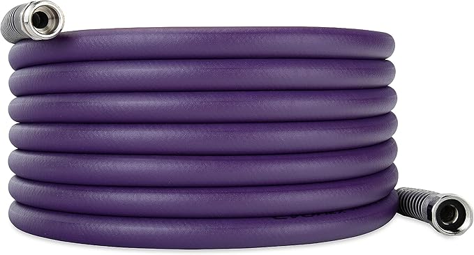 Camco EvoFlex 25-Ft Water Hose - RV Drinking Water Hose Contains No Lead, No BPA & No Phthalate - Flexible Design w/Stainless Steel Strain Relief Ends - 5/8” Inside Diameter, Purple (22582)