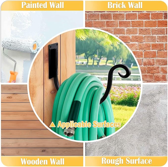 Hose Holders Wall Mount （Metal/8-Inch） Heavy-Duty Garden Hose Hangers Outdoor, Hand-Forged Hose Racks Mount, 2PCs