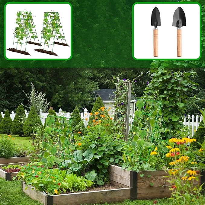 No Assembly Required Cucumber Trellis,2 Pack Trellis for Cucumbers,Outdoor Raised Bed Climbing Plant Support,A-Frame Garden Frame,Used for Vegetables,peas,Tomatoes,Squash,Melon and Fruit Frame