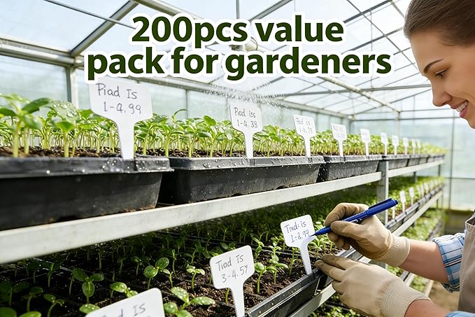 200pcs 4-Inch Plant Name Tags, T-Type Garden Labels Markers, Nursery Plastic Tag for Outdoor Waterproof Plant Label Stakes with Marking Pen