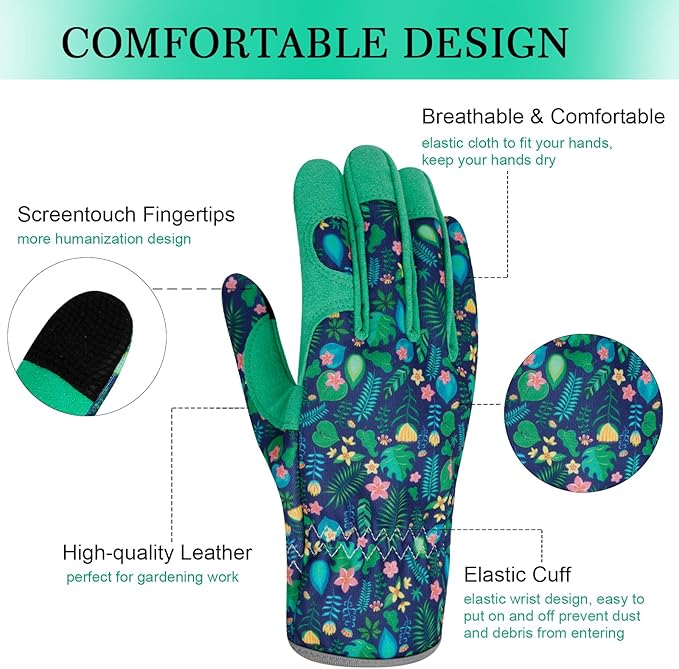 Leather Gardening Gloves for Women Thorn Proof Garden Gloves Touch Screen Working Gloves Gifts,M