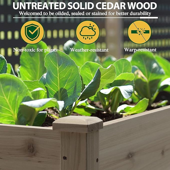 BlueWish 72''L x 23''W x 30''H Outdoor Cedar Garden Bed, Raised Garden Bed with 8 Drainage Holes & 6 Legs, Elevated Planter Boxes for Gardening, Vegetable, Flower, 661lbs Capacity, Brown