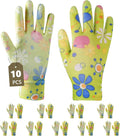 Ainiv 10 Pairs Red Gardening Gloves for Women, PU Coated Polyester Knitting Garden Gloves, Non-Slip Grip Work Gloves Women