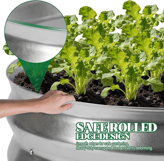 Round Metal Raised Garden Bed 2 Pack with Fabric Liners, 2 ft × 2 ft × 1 ft, Outdoor Planters for Backyard, Patio & Garden (Silver)