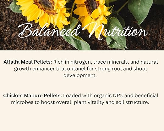 Root n' Rise Fertilizer and Soil Conditioner Pellets, 3-2-2 NPK,4lbs Dual-Action Chicken Manure and Alfalfa Meal Blend.