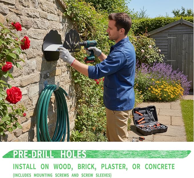 Hose Rack - Garden Hose Holder - Outdoor Hose Organizer - Aluminum Hose Rack - Weather-Resistant Outdoor Hose Storage - Wall-Mounted Hose Storage Solution (Black)