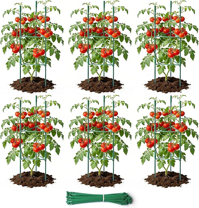 6 Pack Tomato Cages for Garden, Up to 48in Adjustable Tomato Cage, Tomato Stakes Plant Cage for Garden Plant Support, Climbing Vegetables Plants Flowers