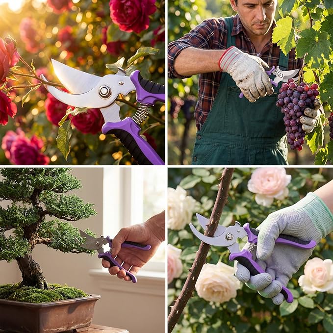 Lothee 9 Pcs Garden Shears Pruning Garden Clippers Bulk Bypass Pruner Heavy Duty for Gardening Hedge Plant Cutting Flower Scissors for Tree Trimming Bonsai Cutting Fruits Picking(Purple)