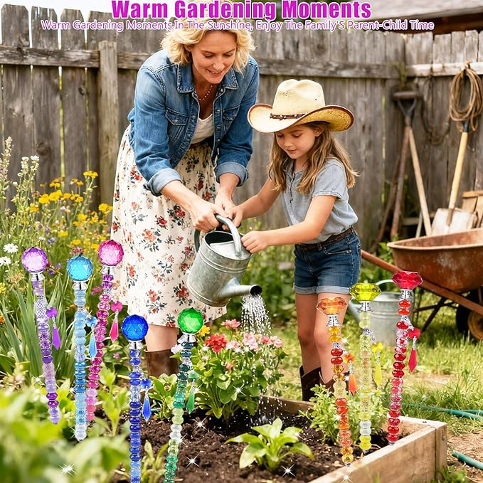 300 Pcs DIY Fairy Wand Beaded Garden Stakes Kit, Fairy Wands Garden Kit Colorful Large Hole Bead with Pendants Crystal Stopper Top Threaded Rod Beaded Garden Stakes Supplies for Outdoor Decorative