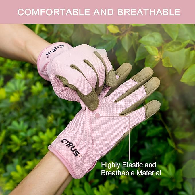 CYRUS Gardening Gloves – Breathable Puncture-Resistant Work Gloves for Men & Women, Multi-Scene Use for Gardening, DIY, Construction & Outdoor Tasks (Pink)