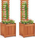 Giantex Wood Raised Garden Bed with Trellis Set of 2, Outdoor Planter Box w/Open-Ended Base for Climbing Plants, 18'' Planting Depth Freestanding Privacy Planters Trellis Planter for Patio, Backyard