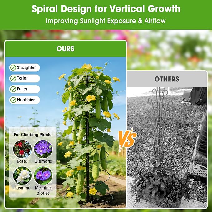 Trellis for Climbing Plants, 75” Metal Spiral Frame Pea Trellis with Center Pole, Adjustable Vine Plant Tower Supports for Outdoor Beans,Cucumbers,Vegetable,Flowers,Pots,Garden Raised Bed,12” Dia