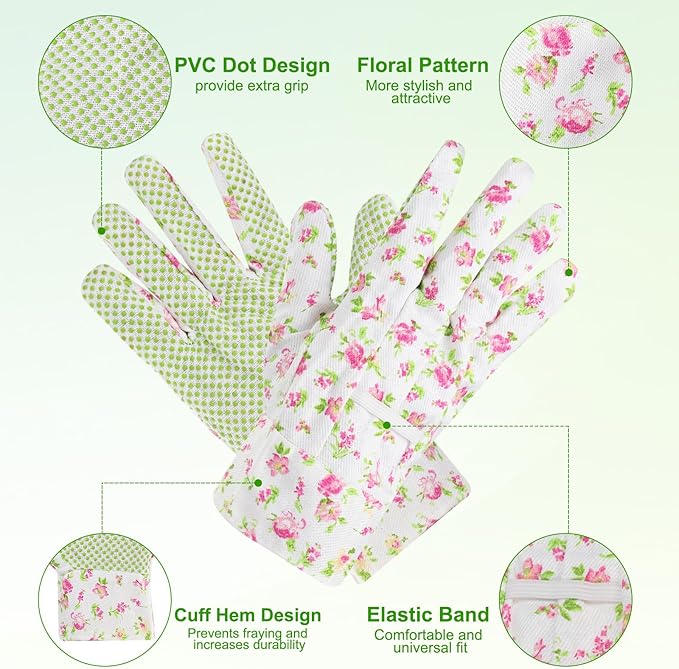 PATIKIL Floral Gardening Gloves for Women Non-Slip Grip Garden Glove Women Working Yard Gloves for Gardening, Planting