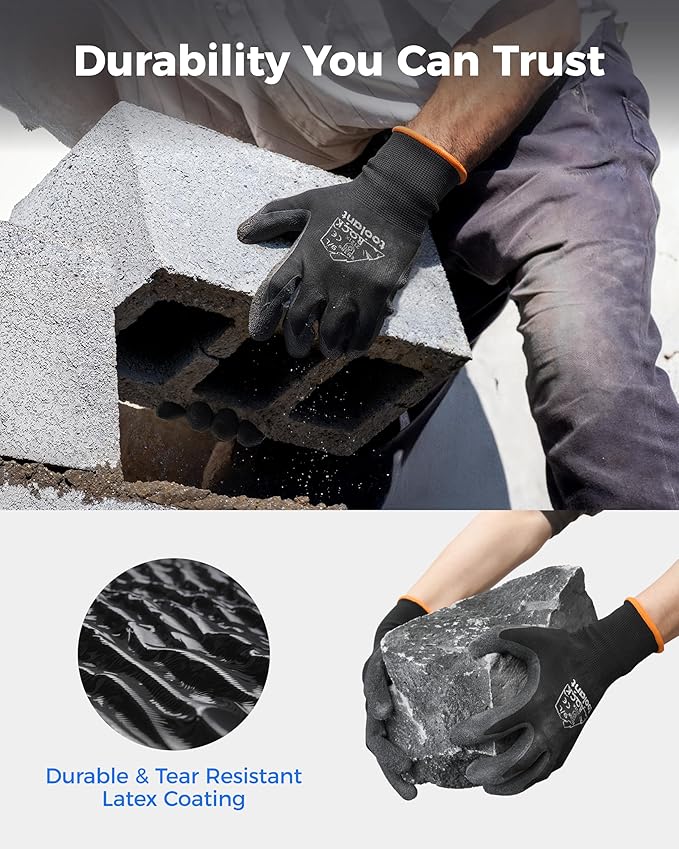 toolant Crinkle Latex Work Gloves Bulk, Rubber Coated Safety Work Gloves for Men and Women, 60 Pairs for Construction, Gardening, Warehouse (Gray, XL)