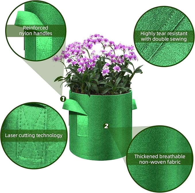 12-Pack 7 Gallon Plant Grow Bags, Thickened Nonwoven Fabric Pots with Handles, Vegetable Planter Bags Containers, Cloth Planters for Garden Vegetable/Flower/Plant/Fruits Outdoor (Green)