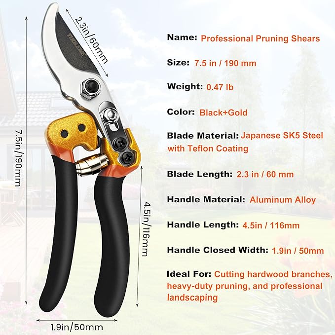 Professional 2-Pack Pruning Shears and Tin Snips Heavy Duty Garden Clippers with Japanese SK5 Steel and Stainless Steel Blades for Branch Cutting Bonsai Gardening Cardboard