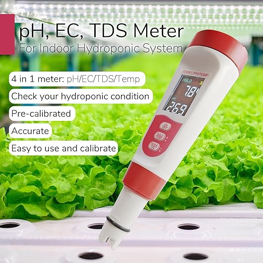 4-in-1 pH Meter TDS EC Meter for Hydroponics Growing System, Digital Water pH Tester for Hydroponic Nutrient Plant Food Solution, DWC Setup and Indoor Garden, Compatible with Aerogarden