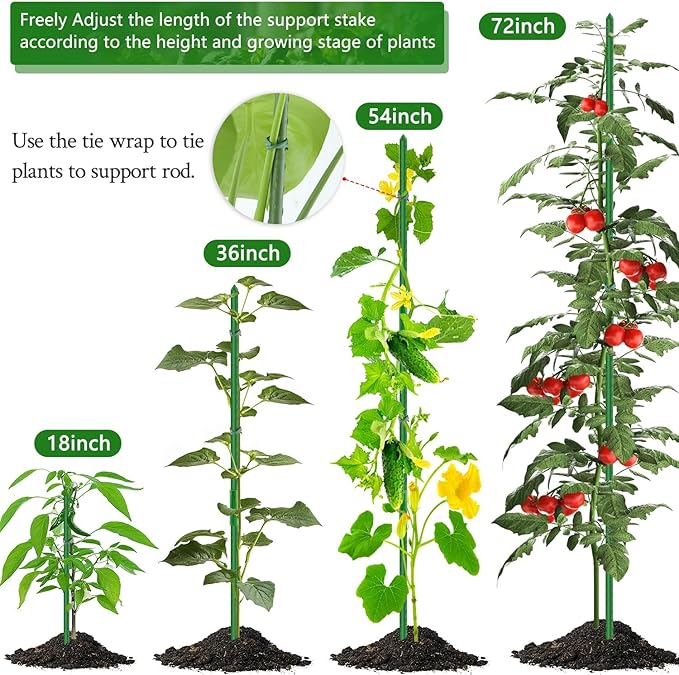 Sturdy Garden Stakes 18 Inch SupKing DIY 3/4/5/6/7ft Tomato Support Stake Green Plastic Coated Metal Tall Plant Stick Poles Plants Trellis for Indoor Outdoor Climbing Cucumber Chili Eggplant