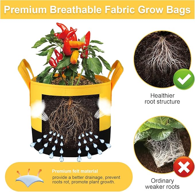 Grow Bags 5Gal/7Gal/10Gal * 2 ，6 Pack Vegetable/Flower/Plant Grow Bags ，Plant Fabric Pots with Handles for Garden and Outdoor Planting (6 Colour, 10 Gallon)