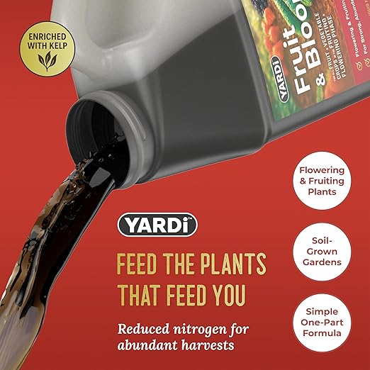 Yardi Fruit & Bloom Plant Food | Outdoor Garden Fertilizer for Fruits, Vegetables & Flowers | Nutrients for Flowering & Fruiting | NPK 2-15-15 with Micronutrients | 32 Ounce