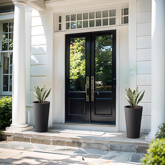 Kante Tall Concrete Planter, 19.7 Inch Height Large Flower Pot for Indoor Outdoor Plants, Suitable for Home, Patio, Garden, Porch, Black Finish with Painted Interior