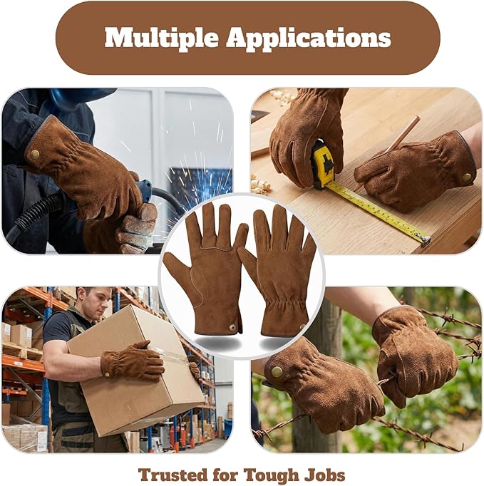 Leather Safety Work Gloves Gardening Carpenter Thorn Proof Truck Driving for Mens and Womens Waterproof heavy duty