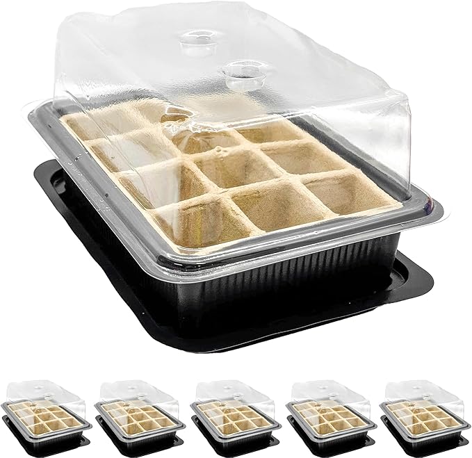 Seed Starter Trays, 12-Cell Kit with Humidity Dome, Reusable Plant Trays, 8 x 6 inches (5)