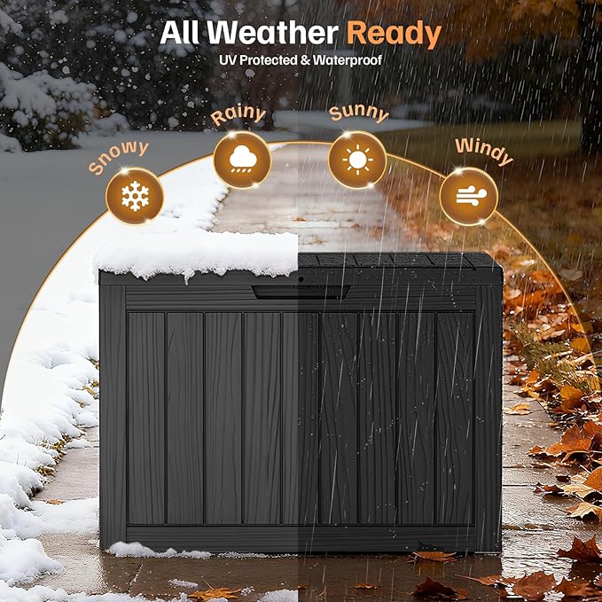 45 Gallon Deck Box, Small Outdoor Storage Box Waterproof, Outside Resin Storage Bin for Outdoor Patio Furniture Pillow, Pool Supply, Garden Tool, UV-Resistant and Weatherproof, Black