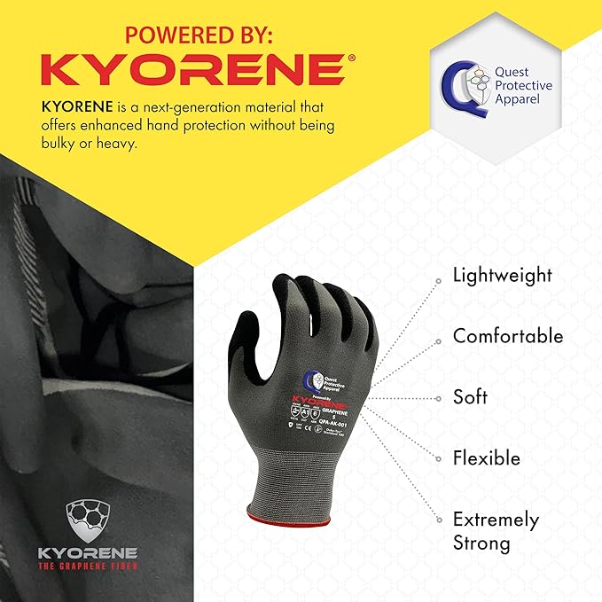 Quest Protective Apparel Cut Resistant Work Gloves (ANSI A1) – Lightweight Graphene Gloves for Gardening,DIY, Mechanical & General Handling – Breathable Grip Gloves for Men & Women – Small, Case of 72