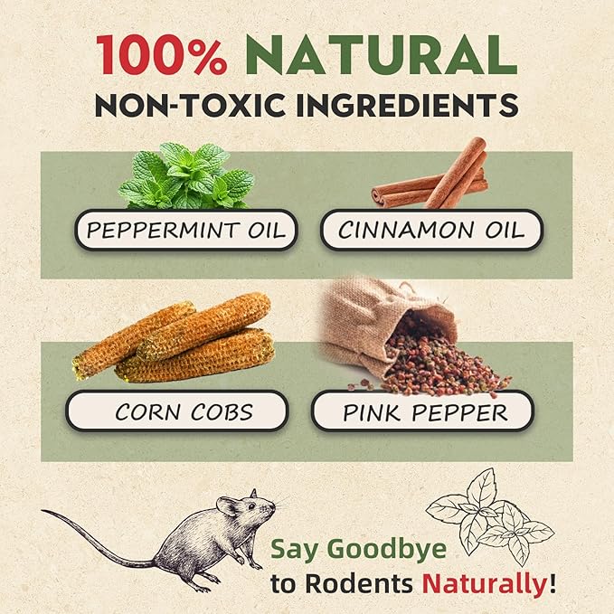 Natural Peppermint Mice Repellent - Effective Mouse Deterrent for Home, Car, Garage, and Garden - Safe, Eco-Friendly, Long-Lasting Protection,40 Pack