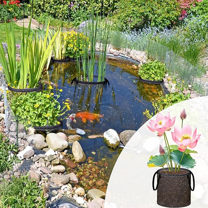 4 Pcs Pond Planting Bags, Mesh Aquatic Pond Lily Planter with Handles Reusable Water Gardens Plant Pots for Aquatic Plants, Marsh Plant Garden Terrestrial Plant (4)