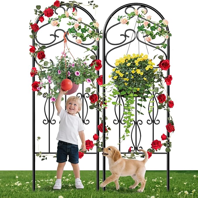 AMAGABELI Garden & Home 2 Pack 60" x 18" Metal Garden Trellis for Climbing Plants Outdoor Climbing Rose Trellis Rustproof Plant Vines Flower Vegetable Trellis for Potted Plants Support Black