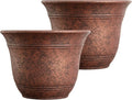 The HC Companies Sierra Round Self-Watering Pot - Lightweight Plastic Planter for Herbs & More - Durable Plant Pots for Indoor Plants & Outdoor Plants (7.5” Rustic Redstone, Pack of 2)